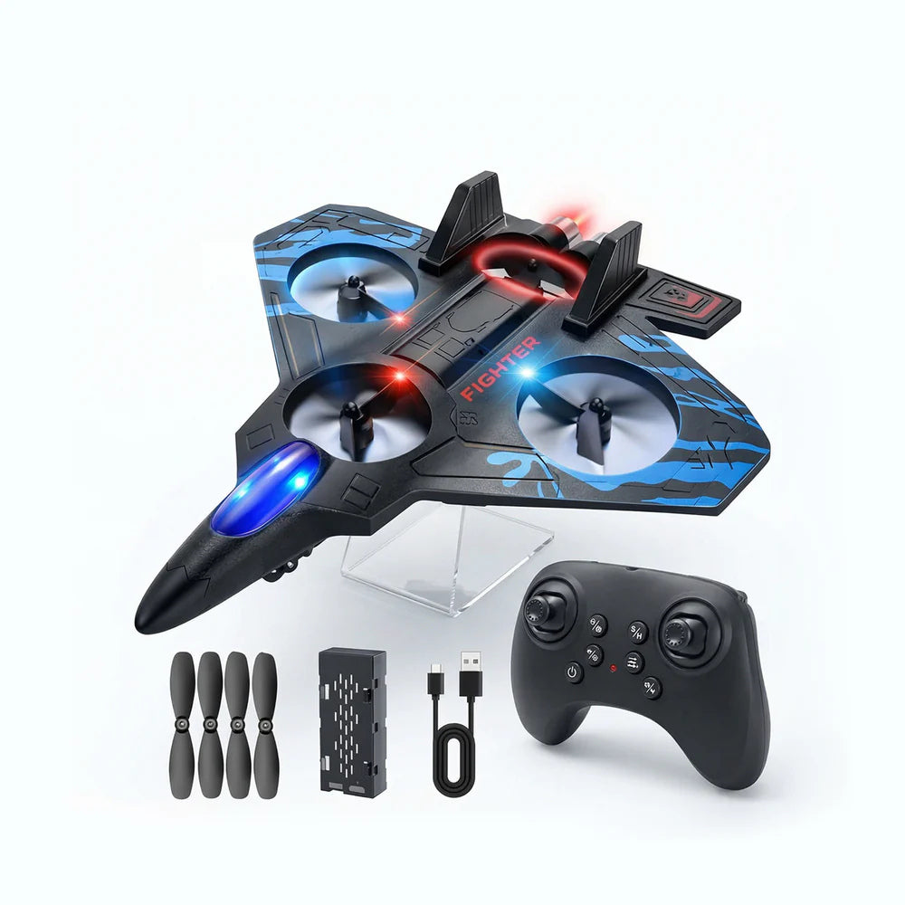 明るいLEDライト搭載 リモコン式スターファイタープレーン 安定飛行 ワイヤレスコントローラー付き 子ども向けRC飛行機